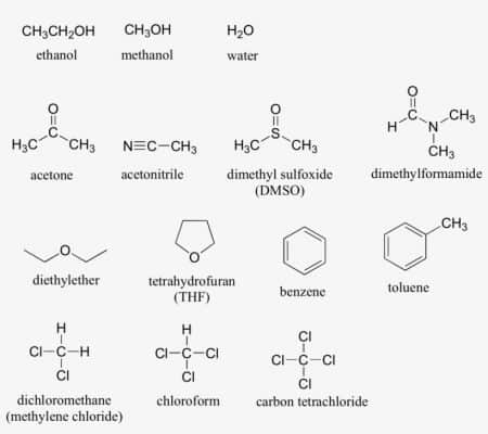 công thức hóa học của một số loại dung môi hữu cơ phổ biến
