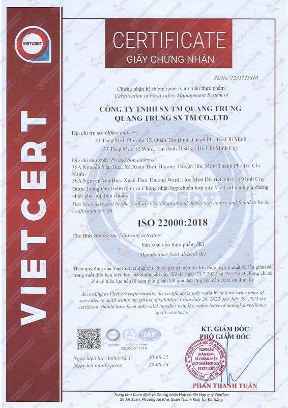 giấy chứng nhận nhà máy đạt chuẩn ISO 9001:2018