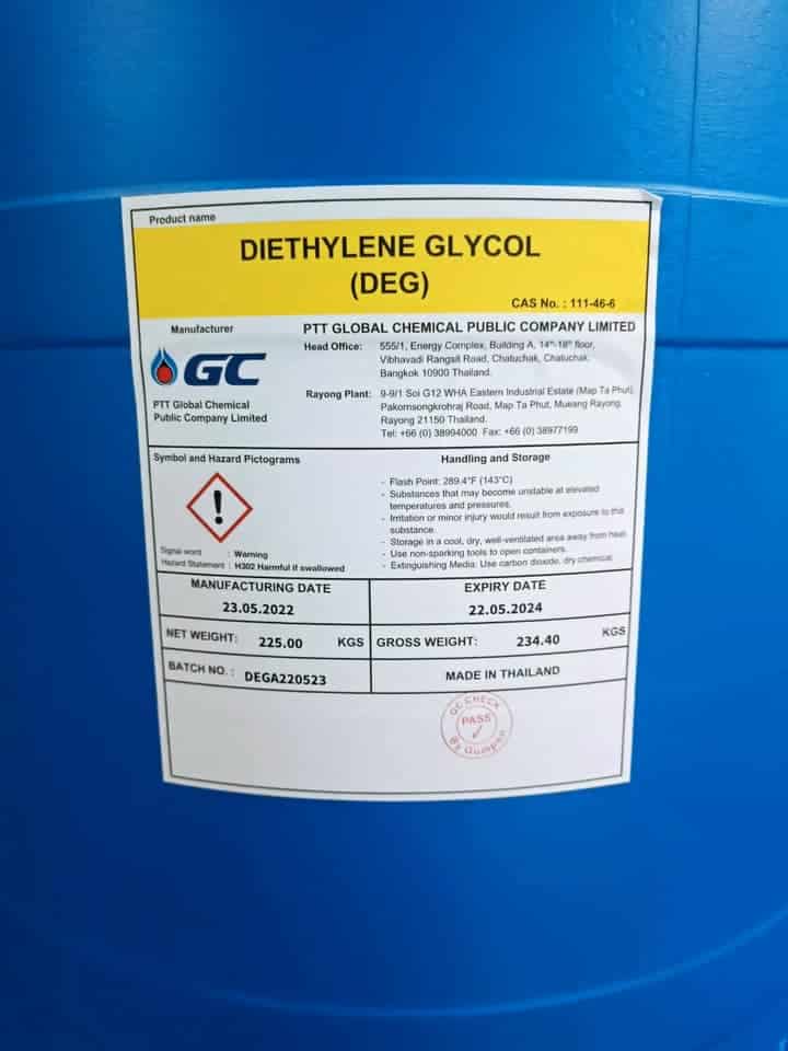 phuy Diethylene glycol (DEG) được dám tem đảm bảo