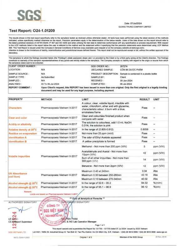 287274 (O24-1.00902) - QUANG TRUNG - ETHANOL-0724 kiểm nghiệm dược SGS-1